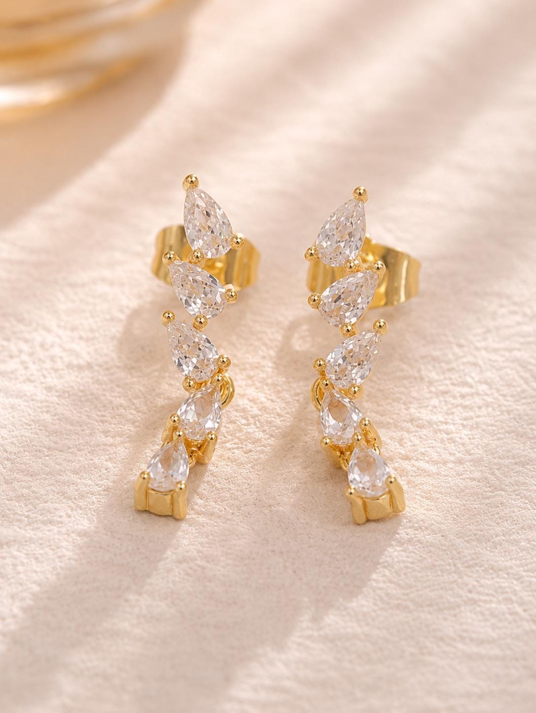 Bride Earrings Wedding Jewelry Gold Drop Teardrop Dangle Crystal Bridal Accessory Perfect Wedding Day Ceremony Bridesmaid Gift Set Cubic Zirconia Stone Elegant Design Beautiful Sparkle Formal Wear Special Occasion Jewelry Nickel Free Gold