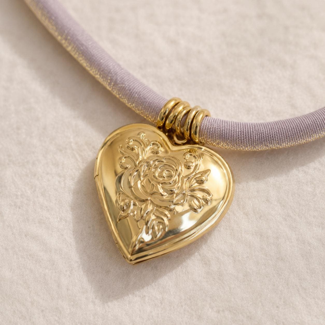 Vintage Gold Locket Necklace Boho Cord Style Heart Pendant Photo Holder Engraved Floral Pattern Antique Inspired Jewelry Personalized Memory Keepsake Romantic Gift Idea Elegant Fashion Accessory Daily Wear Necklace Perfect Present For Her
