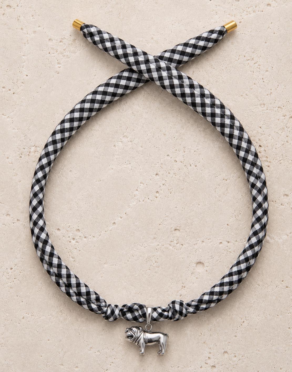 Bulldogs Gameday Necklace Scarf Choker Adjustable Jewelry Gingham Fabric Checkered Bandana Accessory Tailgate Party Outfit College Football