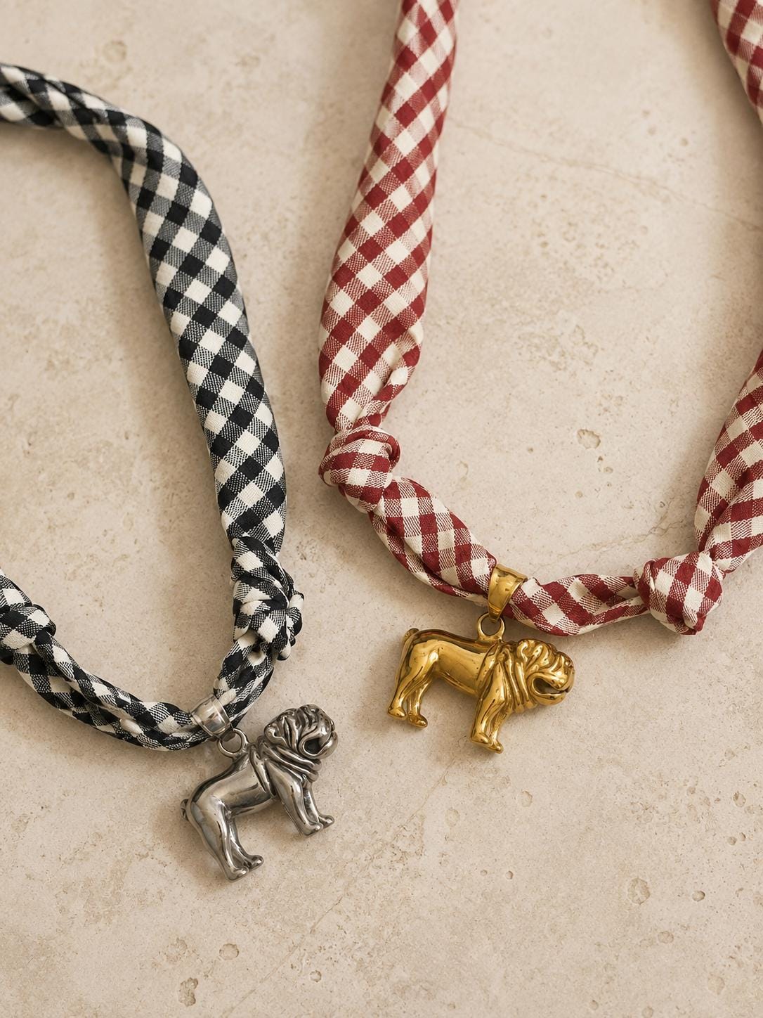 Bulldogs Gameday Necklace Scarf Choker Adjustable Jewelry Gingham Fabric Checkered Bandana Accessory Tailgate Party Outfit College Football