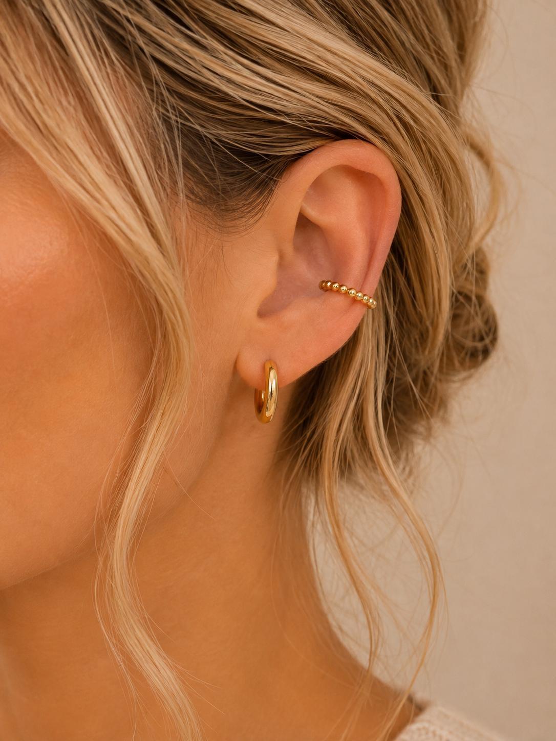 Beaded Ear Cuff Set Gold Cartilage Jewelry No Piercing Required Double Layer Wrap Band Sparkle Design Contemporary Accessory Conch Clip Style Minimalist Gift For Women Crystal Details Modern Collection Layered Look Everyday Wear Perfect