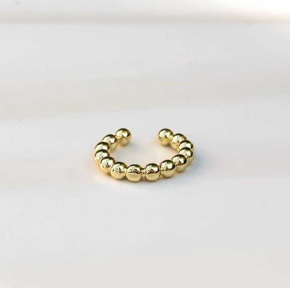 Set Gold Ear Cuff Stack No Piercing Conch Earrings Faux Gift Minimalist Sparkle Design Double Layer Wrap Band Beaded Set Conch Clip Beaded
