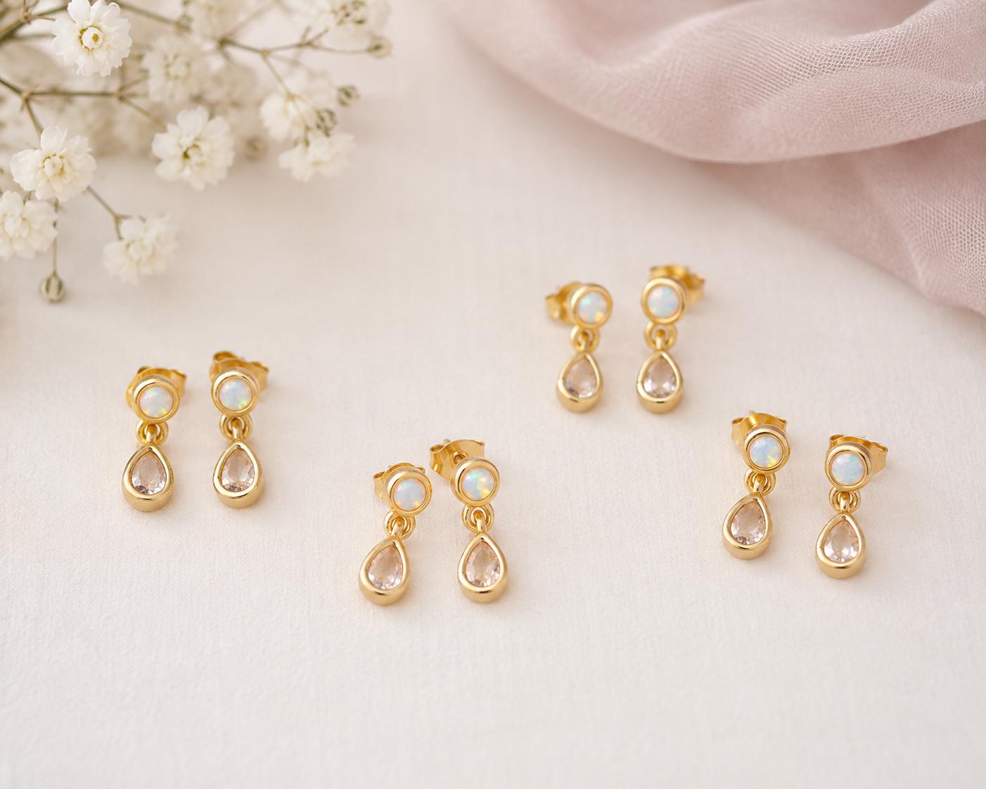 Wedding Party Gift Bridesmaid Proposal Earrings Gold Opal Drop Crystal Stud Design Elegant Bridal Attendant Jewelry Maid Of Honor Keepsake Present 14k Gold Plated Sterling Silver Dangle Accessory Perfect Asking Friend Beautiful Wedding Day