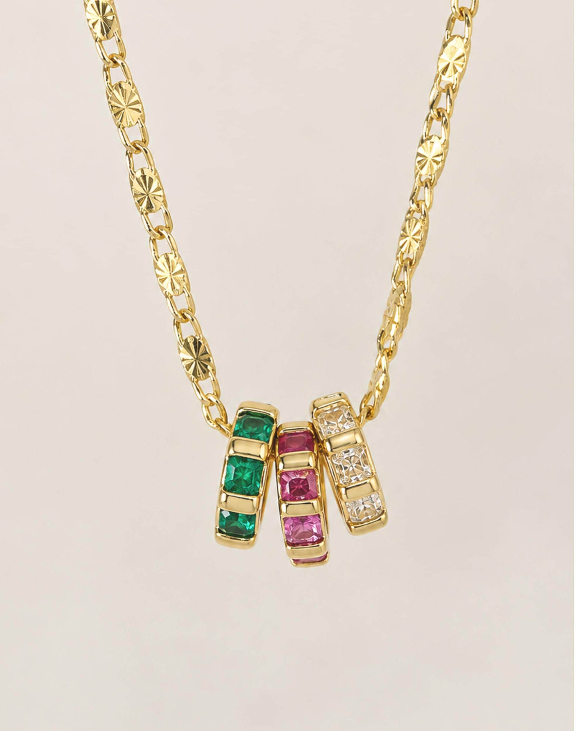 Birthstone Necklace Mom Gift Personalized Jewelry Women Gold Pendant Slider Charm Circle Ring Multi Stone Family Keepsake Grandmother Gift Wife Anniversary Present Custom Birth Month Selection Meaningful Treasure Interlocking Design