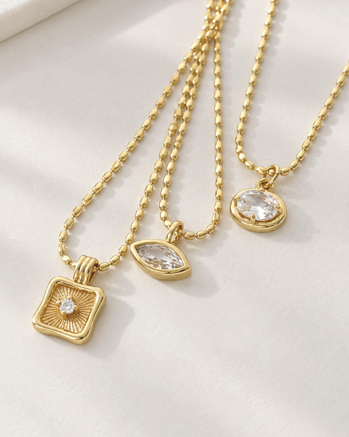 Dainty Gold Necklace Ball Chain Design Crystal Charm Pendant Minimalist Layering Jewelry Women Everyday Wear Adjustable Length Stainless Steel Construction Bezel Set CZ Diamond Charm Options Delicate Gift Idea Bridesmaid Present Versatile