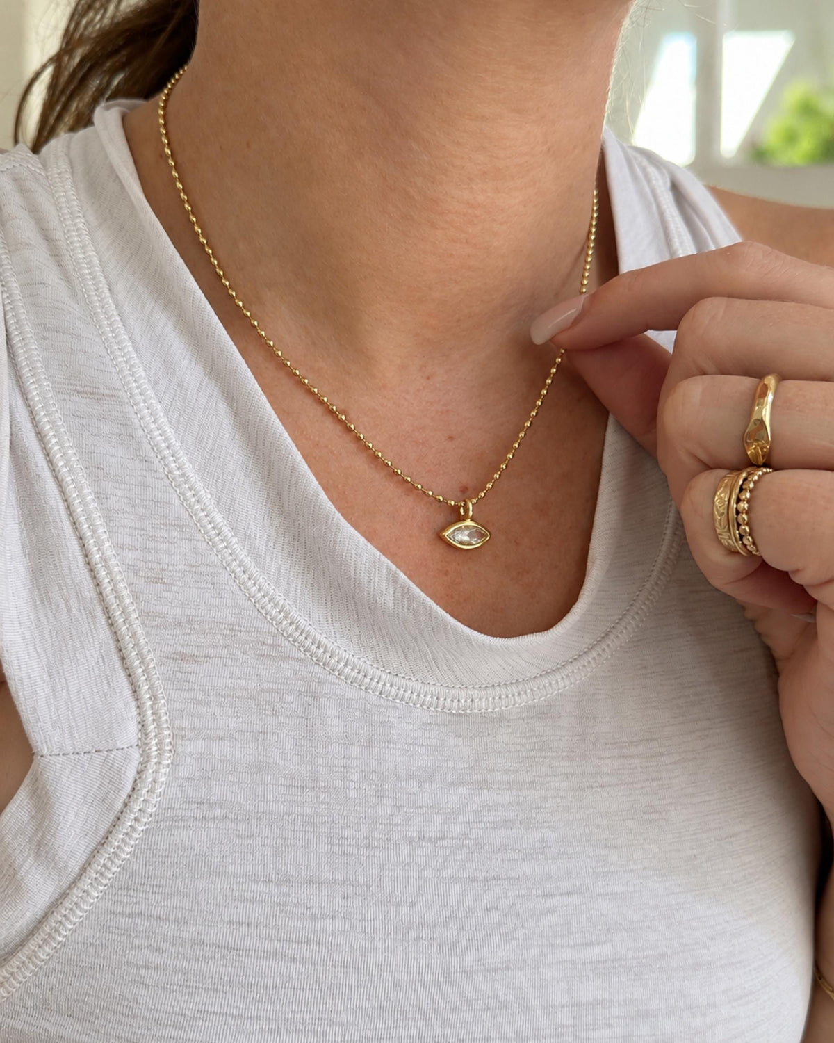 Minimalist Layering Necklace Dainty Gold Design Ball Chain Construction Crystal Charm Pendant Jewelry Women Everyday Wear Adjustable Length Feature Stainless Steel Quality Bezel Set CZ Diamond Options Delicate Gift Idea Versatile Styling