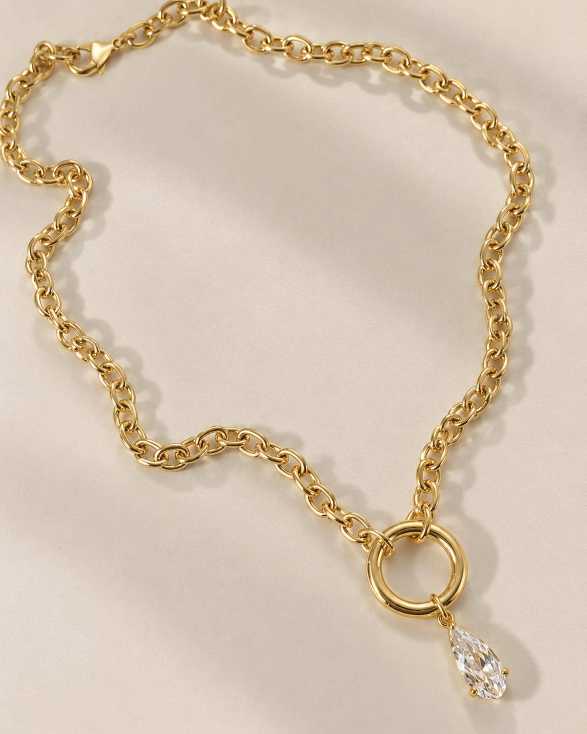 Statement Jewelry Collection Crystal Teardrop Pendant Charm Holder Layering Piece Chunky Link Style Bridesmaid Gift Bridal Party Wedding Accessory Anniversary Present Woman Elegant Design Everyday Wear CZ Crystal Details Beautiful Fashion