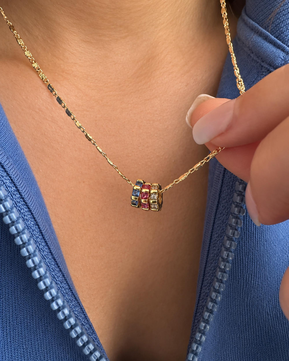 Custom Birthstone Jewelry Mom Anniversary Gift Personalized Gold Necklace Women Slider Charm Pendant Multi Stone Circle Ring Family Keepsake Grandmother Wife Gift Birth Month Selection Meaningful Holiday Present Beautiful Interlocking