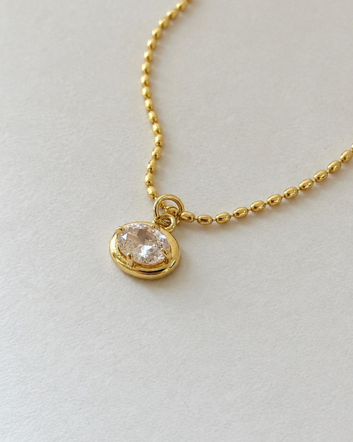 Layering Jewelry Piece Dainty Gold Necklace Ball Chain Design Crystal Charm Pendant Minimalist Style Women Everyday Wear Adjustable Length Stainless Steel Construction Bezel Set Diamond Charm Delicate Gift Option Bridesmaid Present