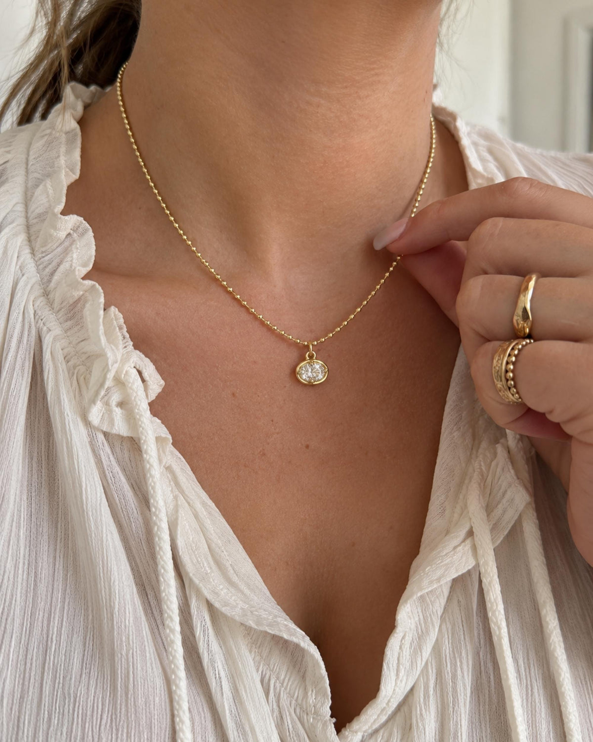 Crystal Charm Necklace Dainty Gold Ball Chain Design Minimalist Layering Jewelry Women Everyday Wear Adjustable Length Stainless Steel Quality Bezel Set CZ Diamond Pendant Bridesmaid Gift Idea Delicate Styling Piece Versatile Elegant
