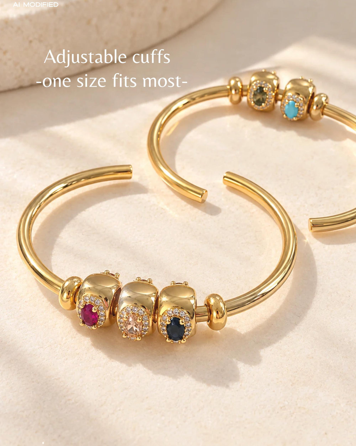 Birthstone Charm Bracelet Adjustable Gold Cuff Bangle Slider Bead Personalized Jewelry Custom Mom Gift Women Family Set Gemstone Band