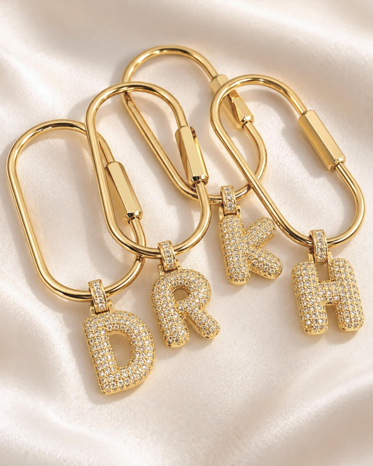 Personalized Initial Letter Bag Charm Gold Pave Crystal Keychain Custom Monogram Gift For Women Sparkling Letter Charm Carabiner Clip Handbag Purse Accessory Birthday Present Bridesmaid Gift Thank You Present Fashion Jewelry Luxe Gold