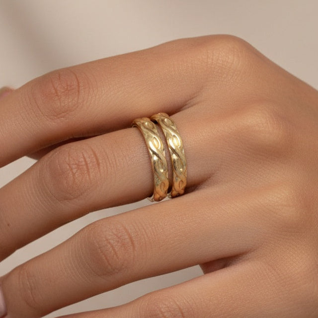 Gold Filled Pinky Ring Twisted Rope Design Double Wrap Band Minimalist Style Everyday Wear Casual Accessory Dainty Feminine Details Handmade Jewelry Piece Premium Quality Construction Bohemian Fashion Statement Stacking Ring Collection