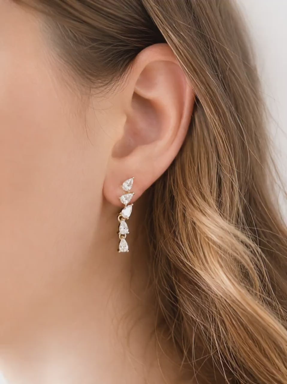 Bride Earrings Wedding Jewelry Gold Drop Teardrop Dangle Crystal Bridal Accessory Bridesmaid Gift Cubic Zirconia Stone Elegant Formal Wear