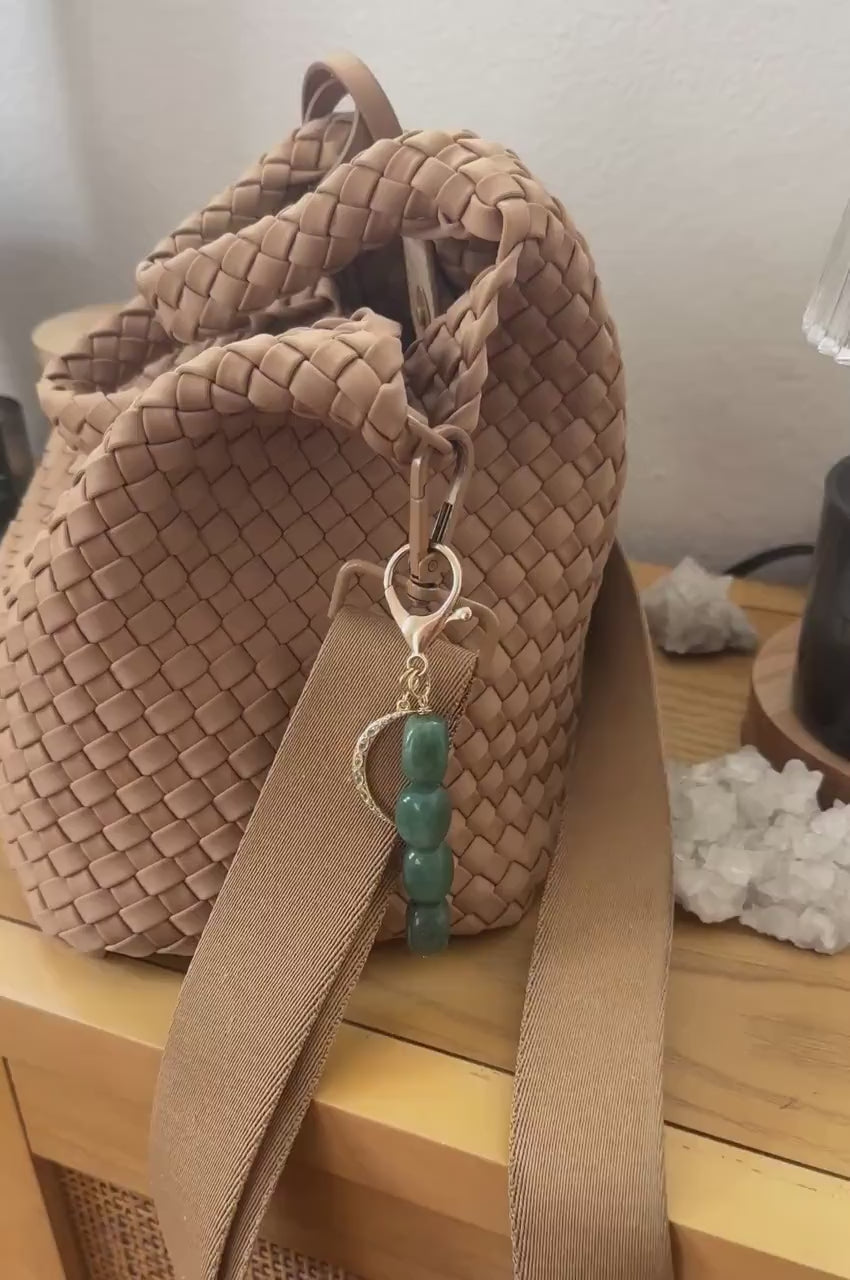 Gemstone Charm Bag Accessory Purse Dangle Keychain Attachment Zipper Pull Crescent Moon Celestial Jewelry Crystal Gift Spiritual