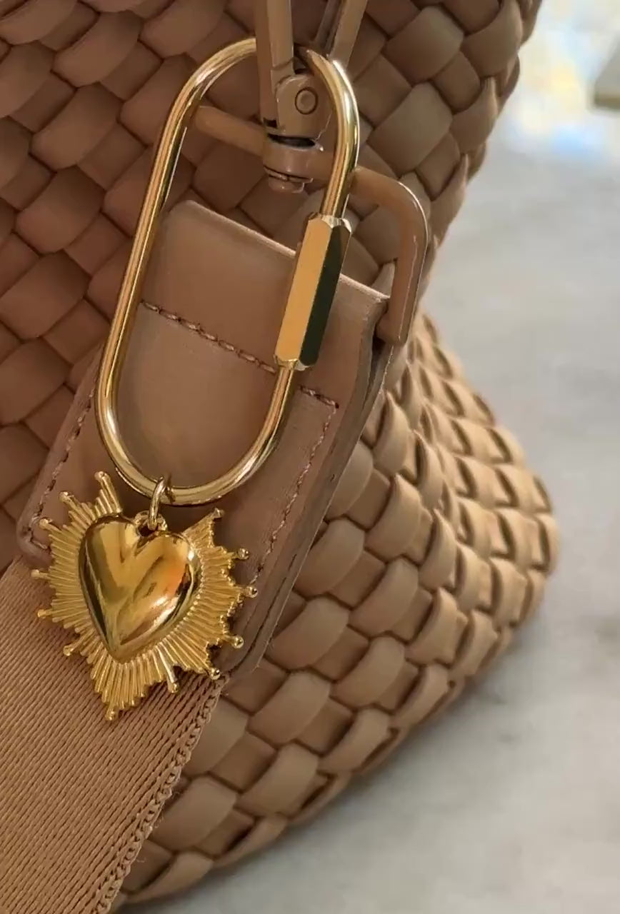 Sunburst Heart Bag Charm Gold Boho Purse Accessory Vintage Style Cool Girl Gift