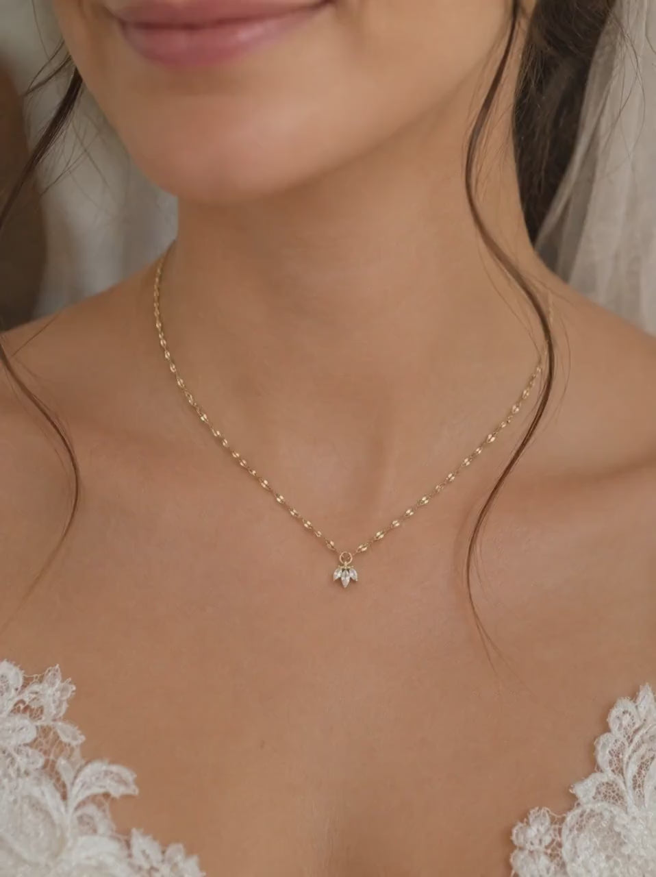Marquise Necklace Gold Crystal Jewelry Bridal Party Bridesmaid Gift Wedding Day Bride Accessory Diamond Crystal Leaf Pendant Bridesmaid