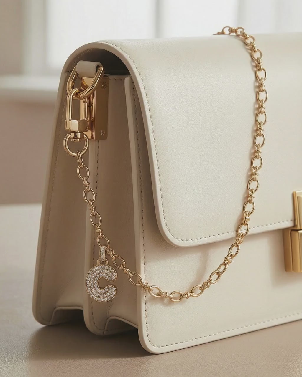 Crystal Letter Charm Bag Accessory Gold Chain Initial Pendant Personalized Keychain Luxury Monogram Customized Gift Elegant Purse Decoration