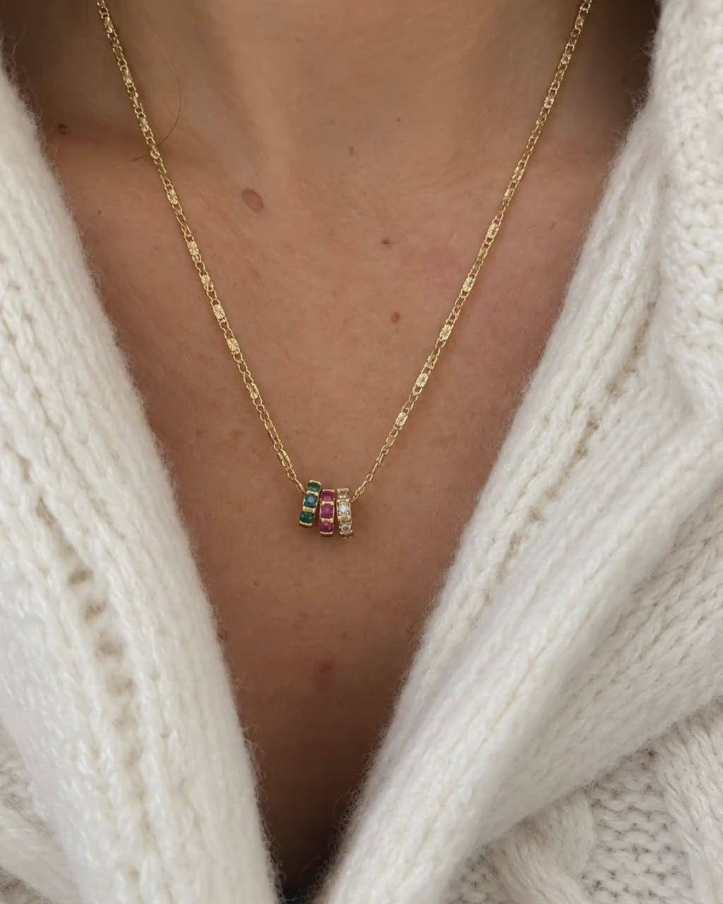 Birthstone Necklace Mom Gift Personalized Jewelry Women Gold Pendant Slider Charm Circle Ring Multi Stone Family Keepsake Grandmother Wife