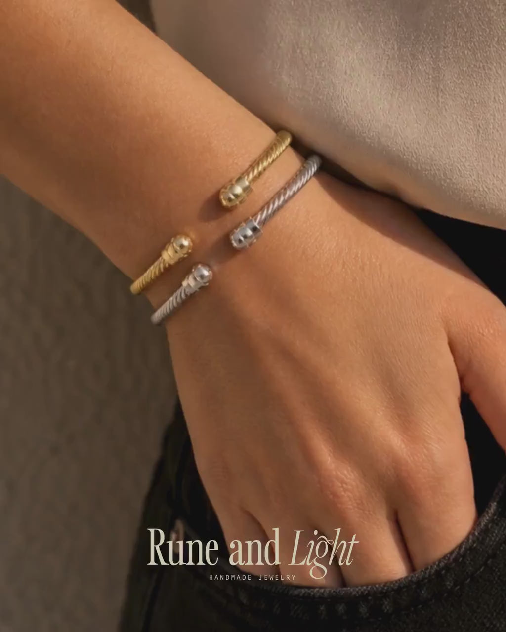 Mixed Metal Cuff Bracelet Set, Gold and Silver Minimalist Jewelry, Everyday Luxury Open Bangle for Women, Quiet Luxury Style